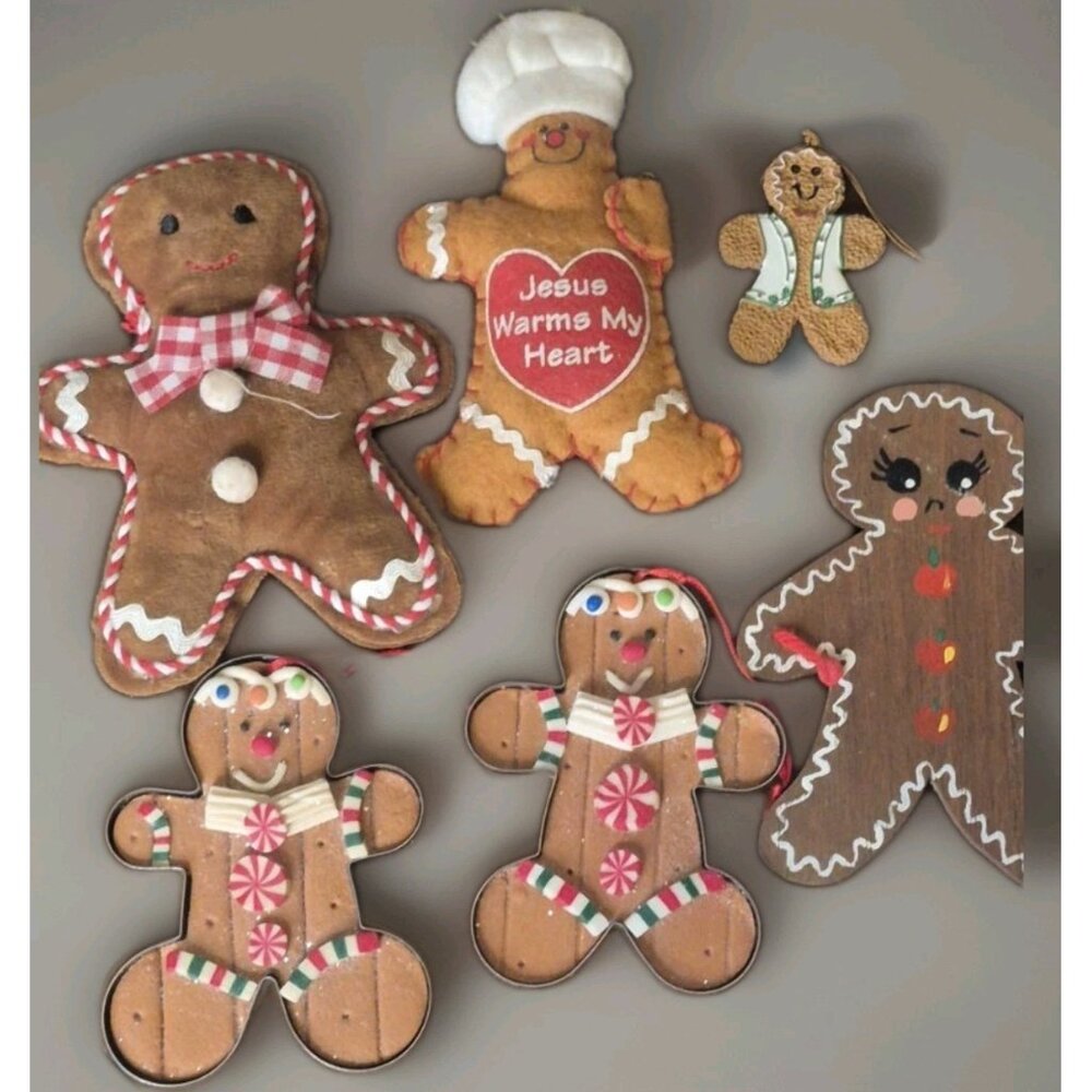 SET of 6 Vintage Gingerbread Cookie Christmas Tree Ornaments